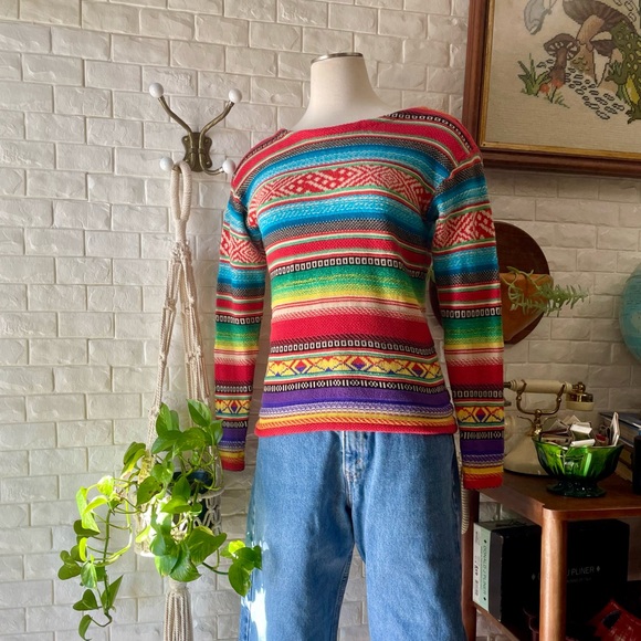 Vintage 1990s LRL Ralph Lauren Colorful Southwestern Western Knit Sweater Small - Picture 13 of 14